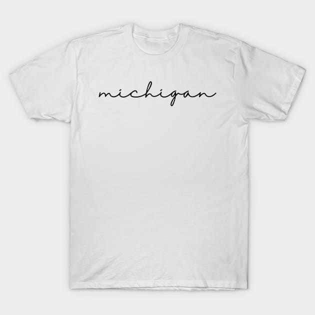 michigan black cursive script T-Shirt by opptop